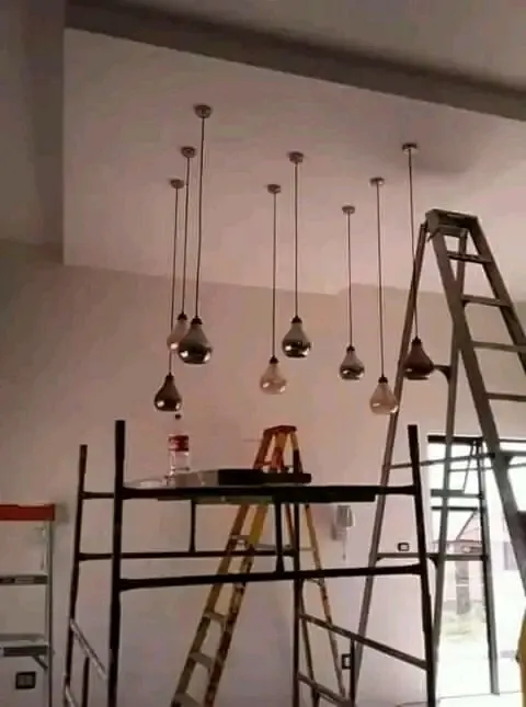 Pendant light cluster installation in commercial interior by Danford Electrical, Johannesburg