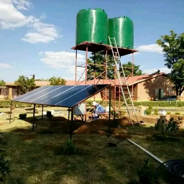 Ground-mounted solar panels powering water storage system installed by Danford Electrical in Gauteng